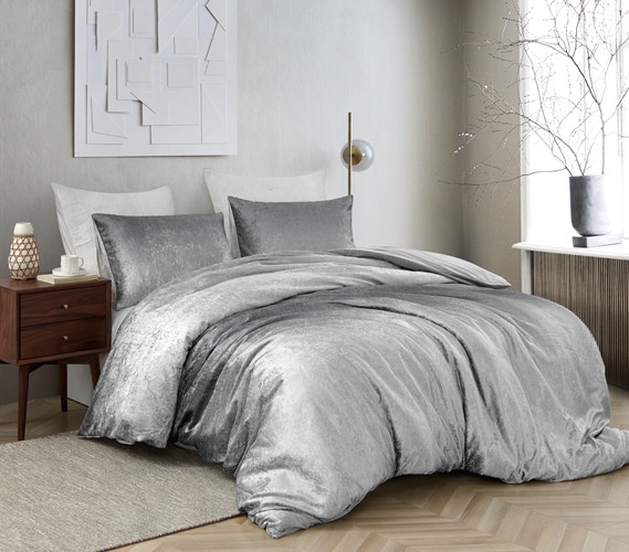 Twin XL Duvet Cover Set featuring Plush Grey Ombre Velvet-like Gradient