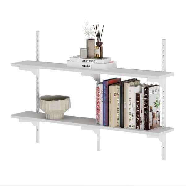 Two Tier Wall Shelving Unit White Modern Home Office Book Storage