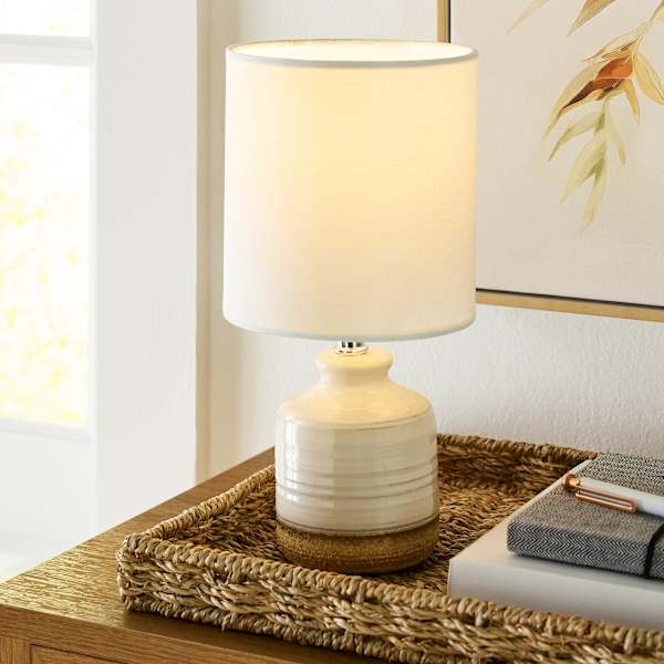 Two-Tone Ceramic Mini Table Lamp with Tapered Shade for Farmhouse Style