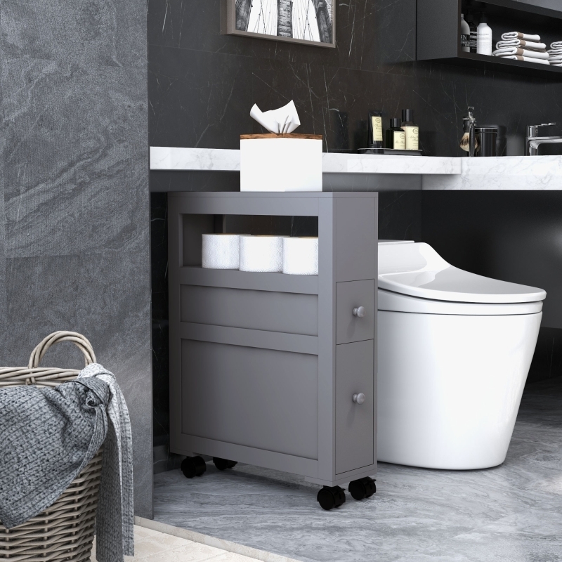 Ultra-Narrow Rolling Cabinet with Integrated Paper Holder