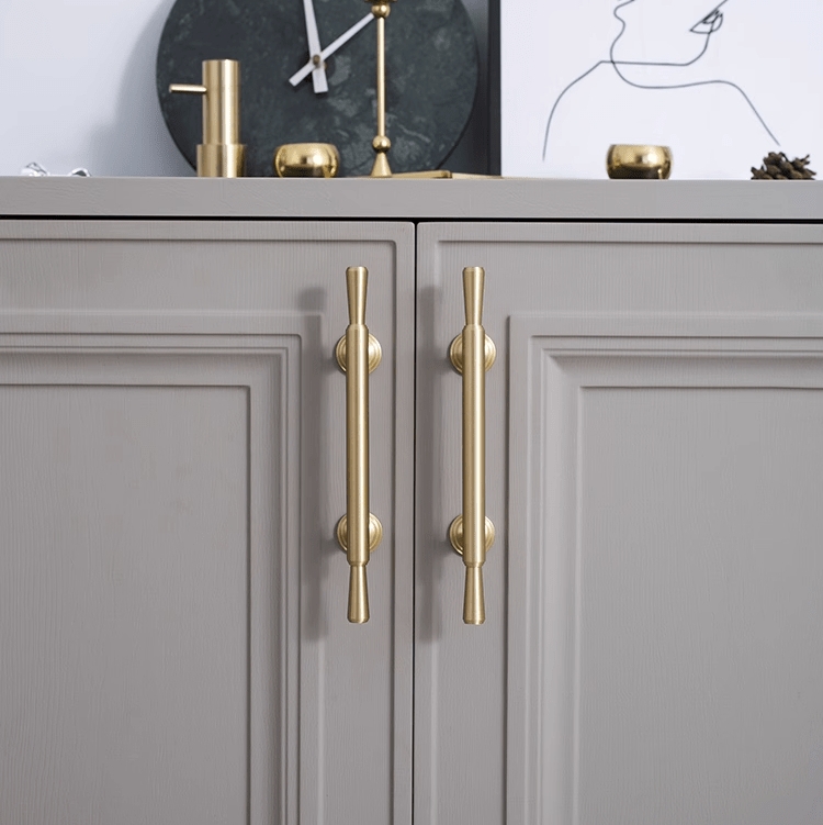 Ultra Slim Cabinet Pulls Gold on Black Contrast for Modern Kitchens