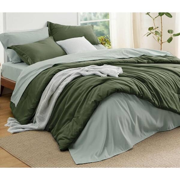 Unbranded Modern 7-Piece Olive Green Queen Polyester Comforter Set for All  Seasons UMLJV4