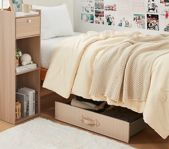 Underbed Storage Drawer Rolling with Taupe Woven Texture