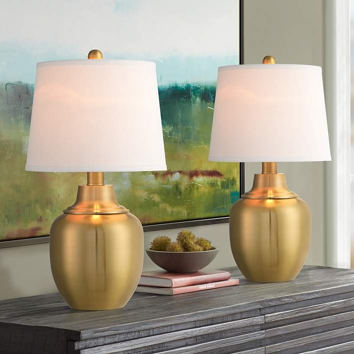 Urn Table Lamps Set: Polished Finish, Tapered Shades for Teal Decor