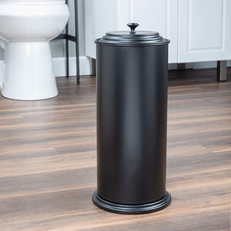 Utilitarian Toilet Paper Stand with Open Arm Design and Reserve