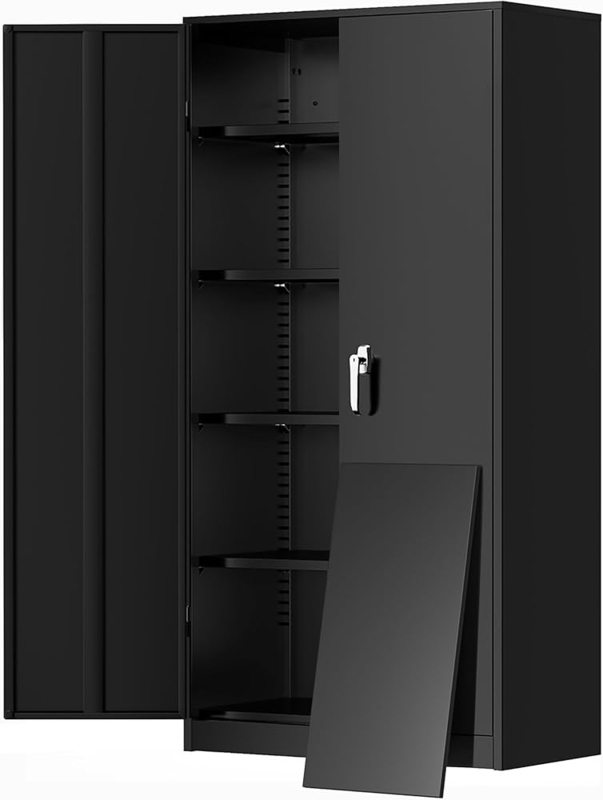 Utility Storage Cabinet: Tall Locking Unit with Integrated Handles
