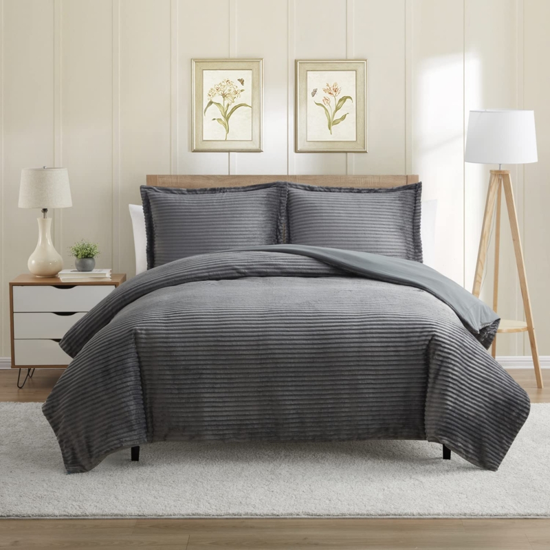 Velvet Flannel Duvet Cover Set, Dusty Blue Reversible