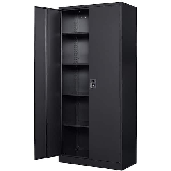 Vented Storage Cabinet: Tall Matte Black Locker with Integrated Open Shelf