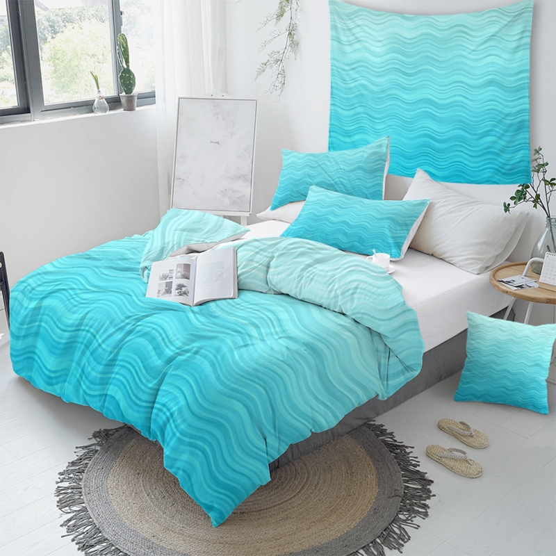 Vibrant Blue Wave Duvet Cover Set Graphic Print Ocean Theme