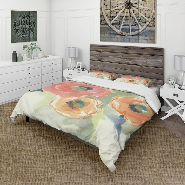 Vibrant Duvet Cover Set Traditional Floral Print Oversized Motif