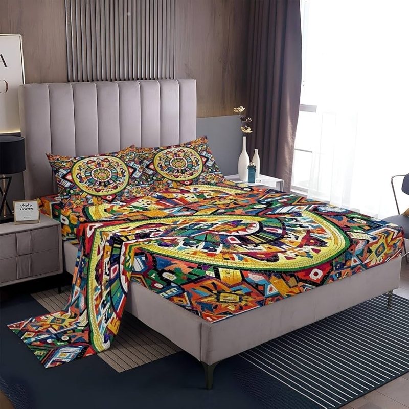 Vibrant Mexican Folk Art Bedding Set Sugar Skull Print