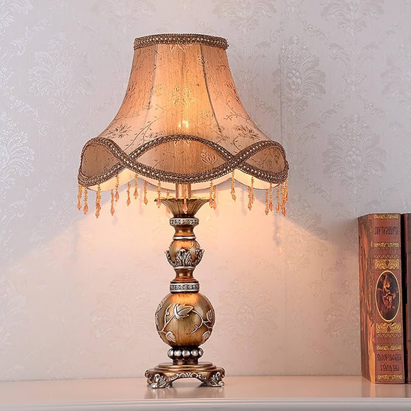 Victorian Floral Table Lamp, Bronze Base with Beaded Fringe.