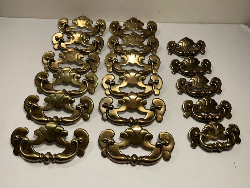 Vintage Antique Brass Bail Drawer Pulls with Ornate Backplate