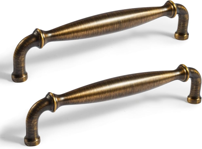 Vintage Cylindrical Cabinet Pull in Antique Brass with Round Posts