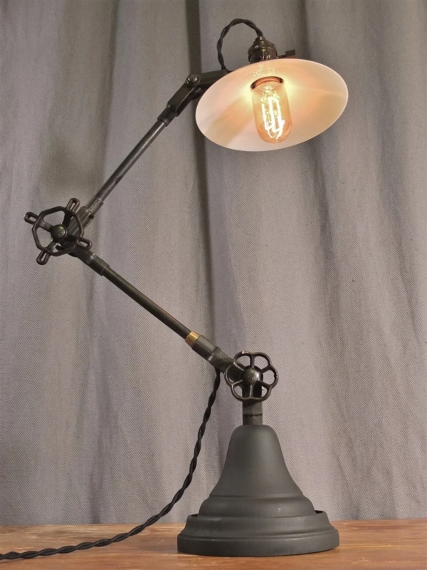 Vintage Industrial Table Lamp Forest Green Enamel Pipe Base
