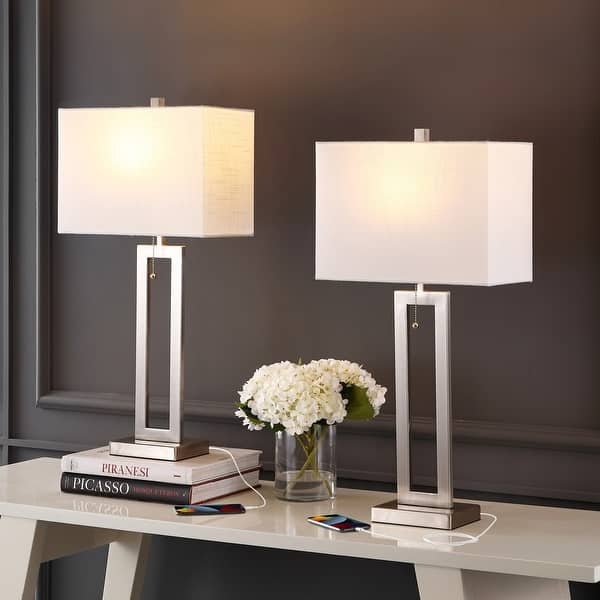 Vintage Industrial Table Lamp Set Brass Finish Pull Chain USB