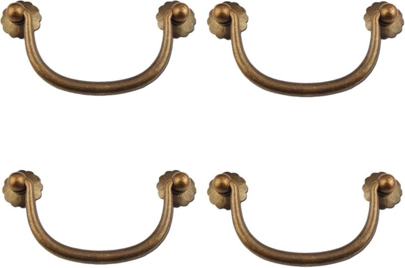 Vintage Style Bail Cabinet Pull in Antique Bronze with Rosettes