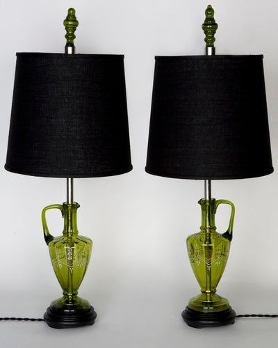 Vintage Style Green Glass Decanter Table Lamps Set of 2