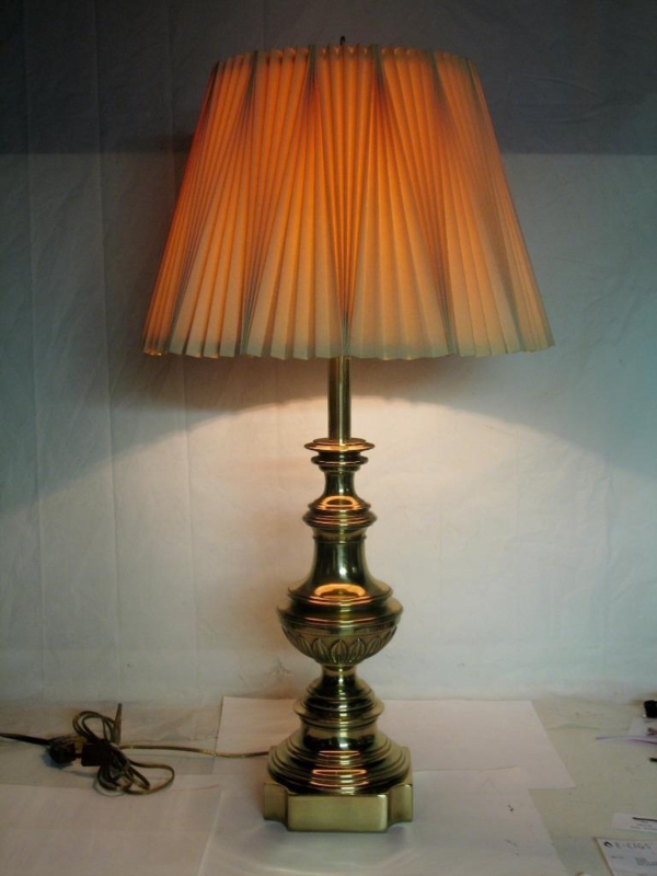 Vintage Table Lamp: Textured Column, Pleated Shade, Double Pull Chains