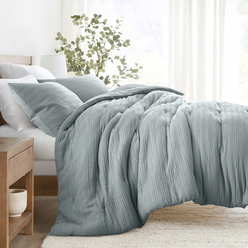 Waffle Textured Comforter Set, Light Blue, Matching Shams