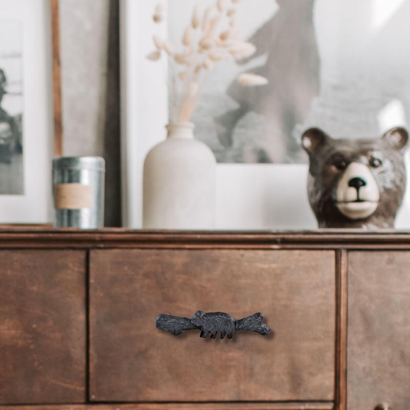 Walking Bear Cabinet Pulls 6-Pack Matte Black Rustic Silhouette Lodge