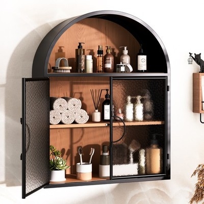 Wall Cabinet Arched Silhouette White Glass Door Panels Bathroom Storage (72 chars)
