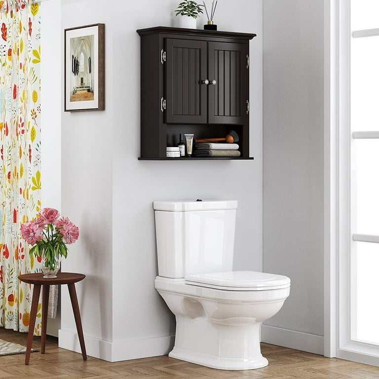 Wall Cabinet: Espresso Finish with Textured Glass, Transitional Bath Storage
