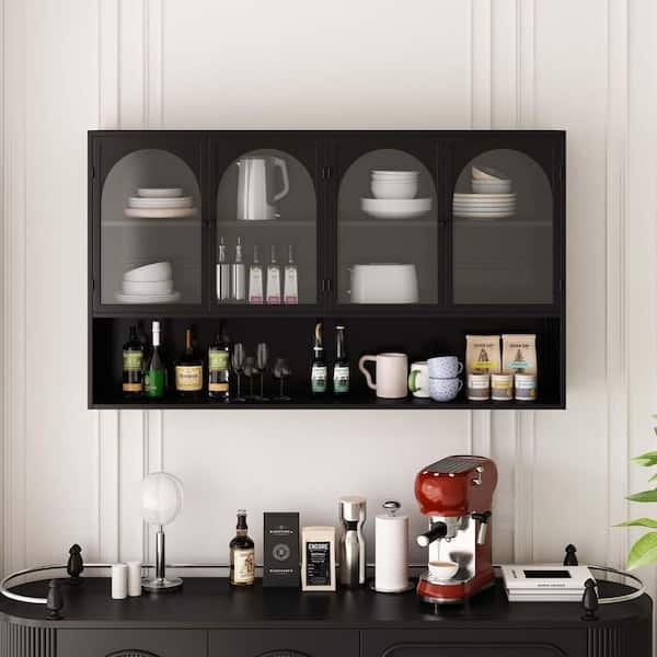 Wall Cabinet Matte Black Metal Mesh Doors Industrial Modern Storage