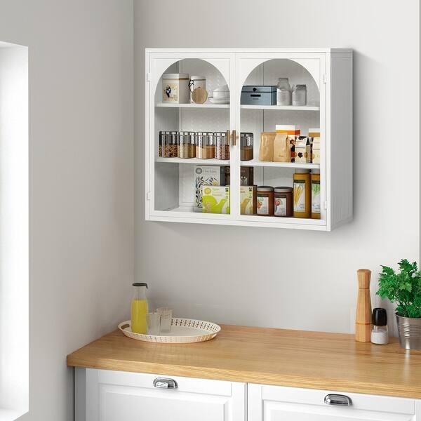 Wall Cabinet Minimalist Glass Doors Gold Hardware Display
