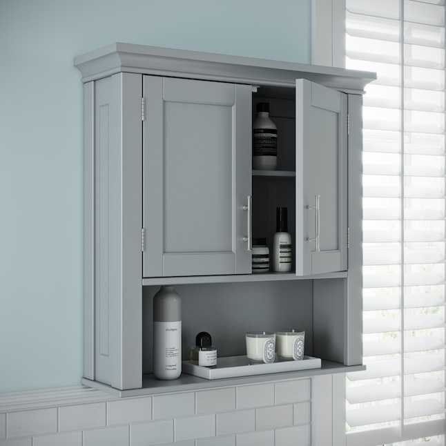 Wall Cabinet Shaker Style Molding Trim Open Shelf Gray