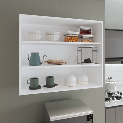 Wall Cabinet Three Tier Open Design Matte White Asymmetrical Sections