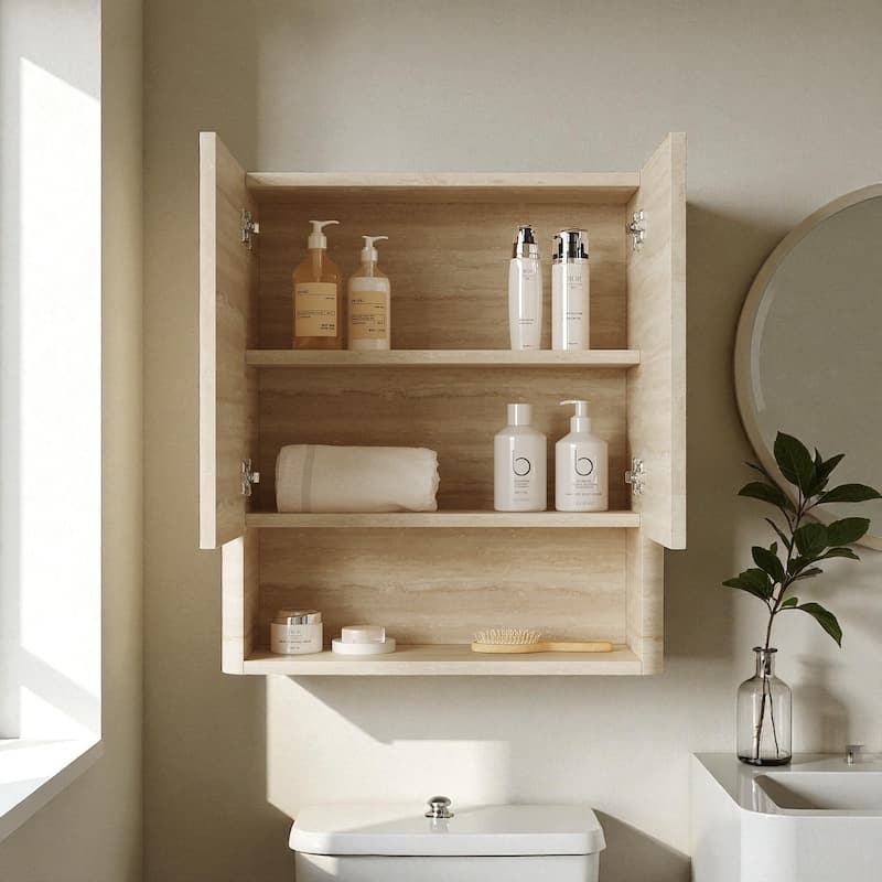 Wall Cabinet: Two Toned Light Wood Frame, Modern Farmhouse Storage