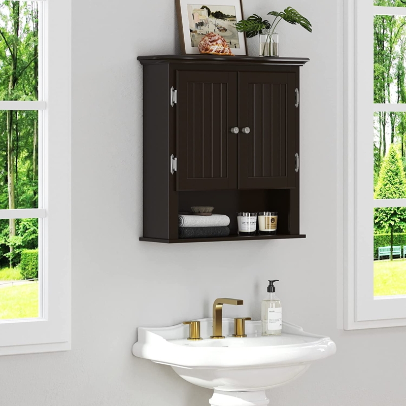 Wall Cabinet with Lower Drawers and Shaker Doors in Espresso Finish