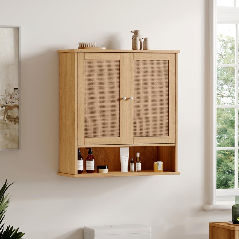Wall Cabinet with Woven Panels and Natural Finish Boho Storage