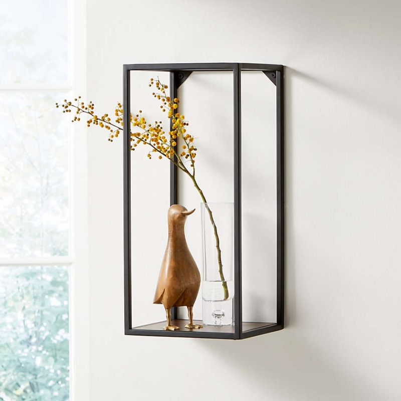 Wall Display Shelf Asymmetrical Wood Metal Industrial Minimalist Rack