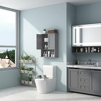 Wall Mounted Bathroom Cabinet Shaker Style Towel Bar Open Shelf