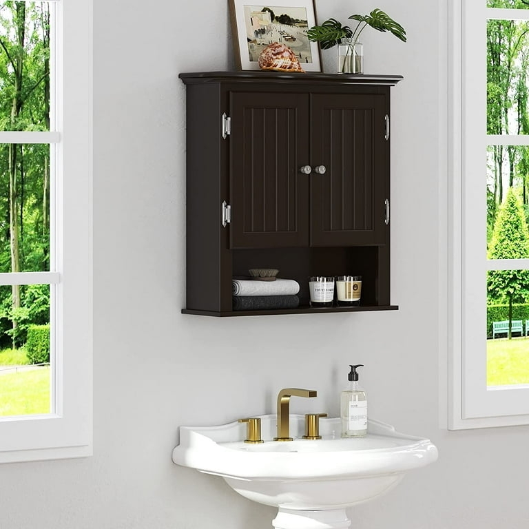 Wall Mounted Cabinet Espresso Finish, Shaker Style Over Toilet Storage