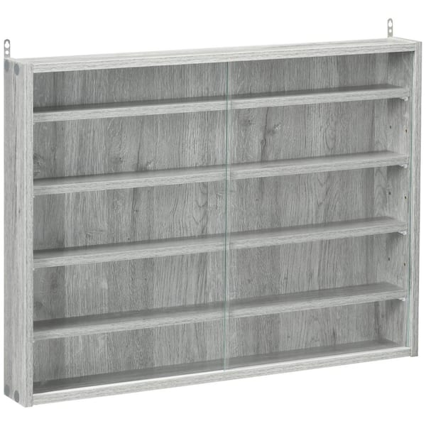 Wall Mounted Cabinet with Glass Doors and Five Tier Storage