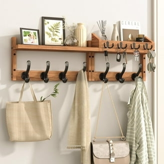 Wall Mounted Coat Rack Bamboo Look Integrated Shelf