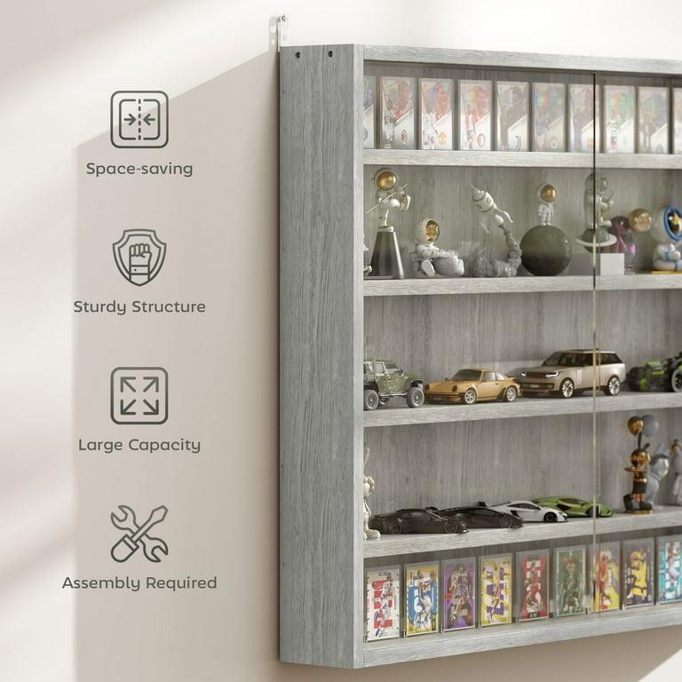 Wall Mounted Display Cabinet, 5-Tier Glass Shelving for Collectibles