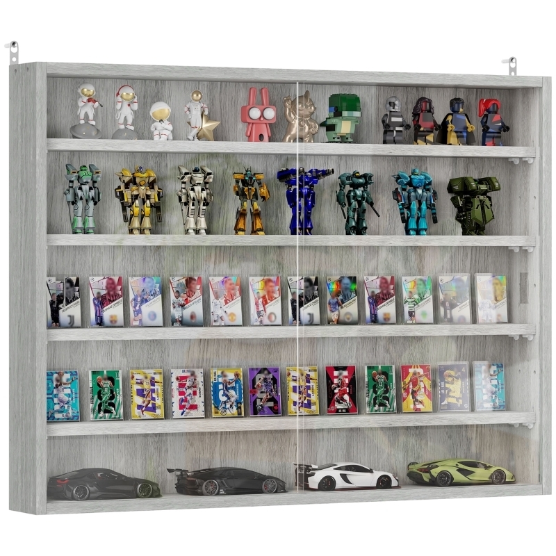 Wall Mounted Display Cabinet with Glass Doors and 5 Tiers