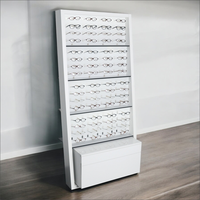 Wall Mounted Display Shelf Satin White Optical Frame Design Tiered Open