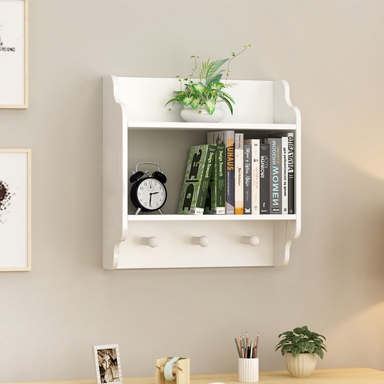 Wall Mounted Organizer, Integrated Hooks and Three Storage Cubbies