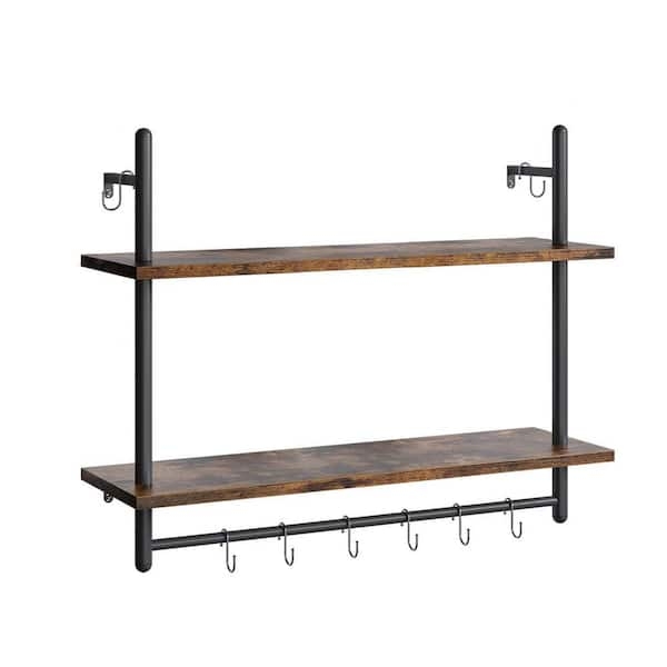 Wall Mounted Shelf Rustic Industrial Towel Bar Removable Hooks