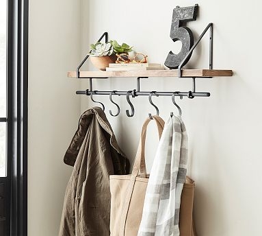 Wall Mounted Shelf Scandinavian Minimalist Double Hooks Entryway
