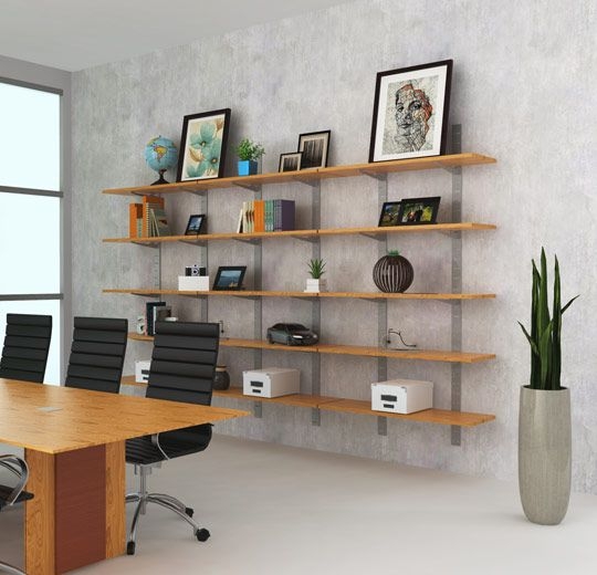 Wall Mounted Shelving Modular Glass and Wood Slat System Storage