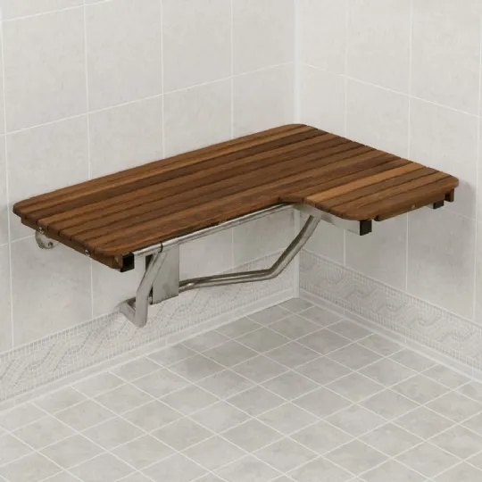 Wall Mounted Shower Bench with L-Shaped Slatted Seat Design