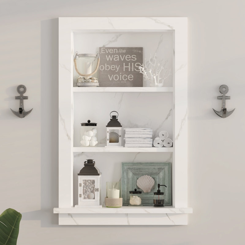 Wall Niche Recessed White Marble Effect Three Tier Shower Storage