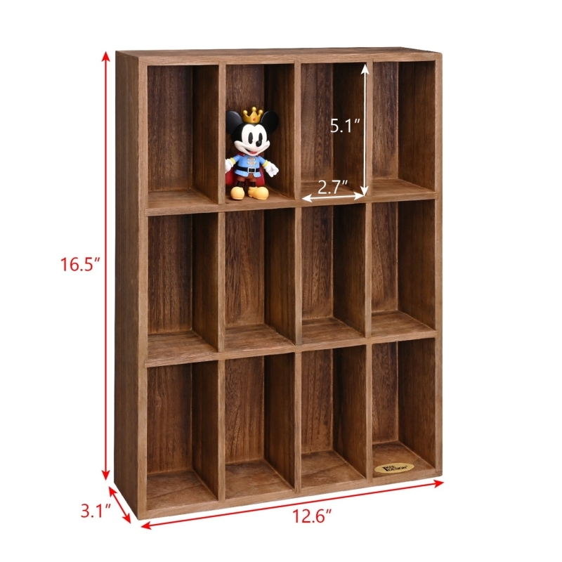 Wall Shelf 12 Compartment Wooden Shadow Box for Collectibles