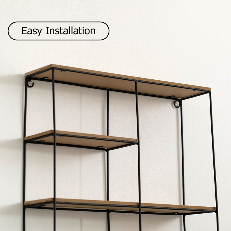 Wall Shelf 4 Tier Slim Metal Frame Wood Open Back Display